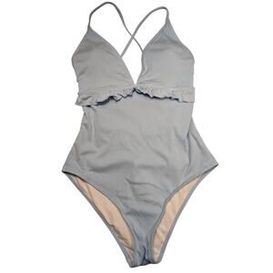 Amazon Swimwear Women's 0XL Baby Blue One Piece Ruffle‎ Adjustable NWOT